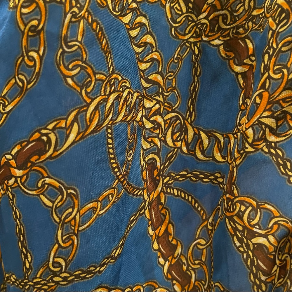 SOLD ❤️Ups & Downs Woman’s Blue & Gold Chain Patterned High Low Ruana Kimono - Picture 8 of 9